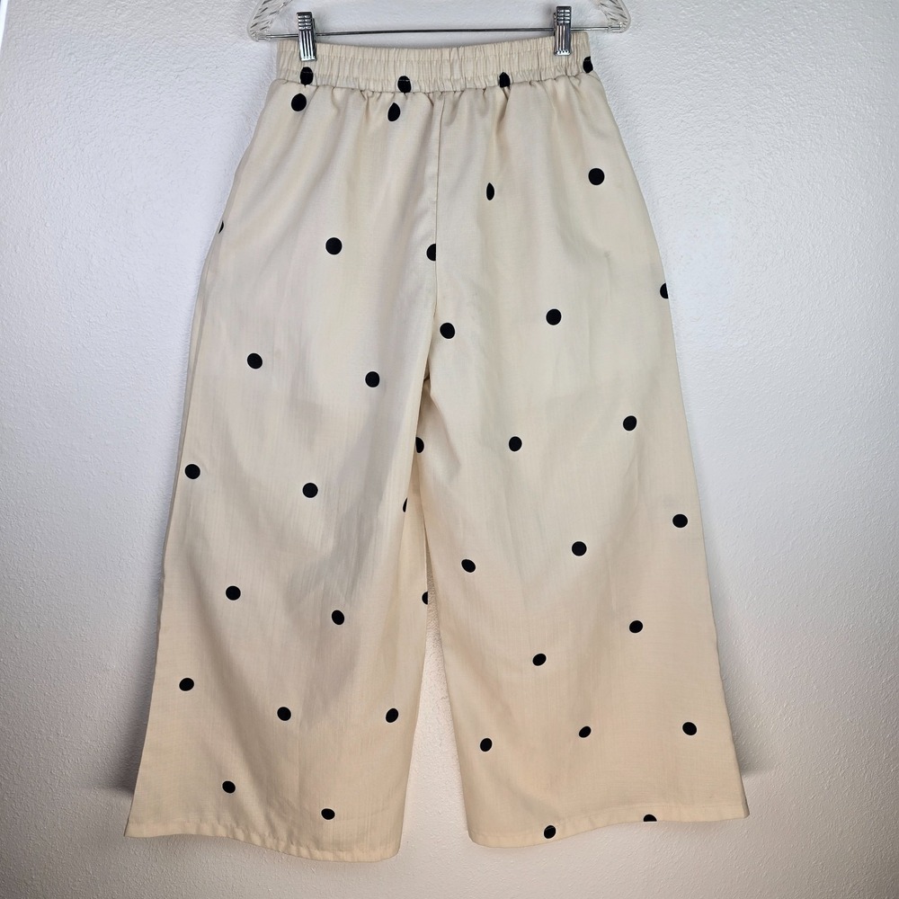 SHEIN Polka Dot Wide Leg Pants Large Cream Black Elastic Waist Casual Palazzo
